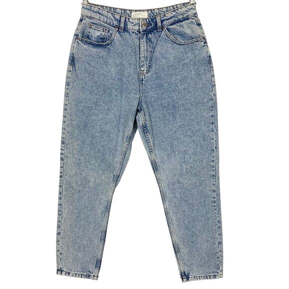 Nwot PRIMARK Jeans 10 Blue Acid-Wash Barrel Stretch Cotton Pockets Zip Relaxed - Picture 1 of 9